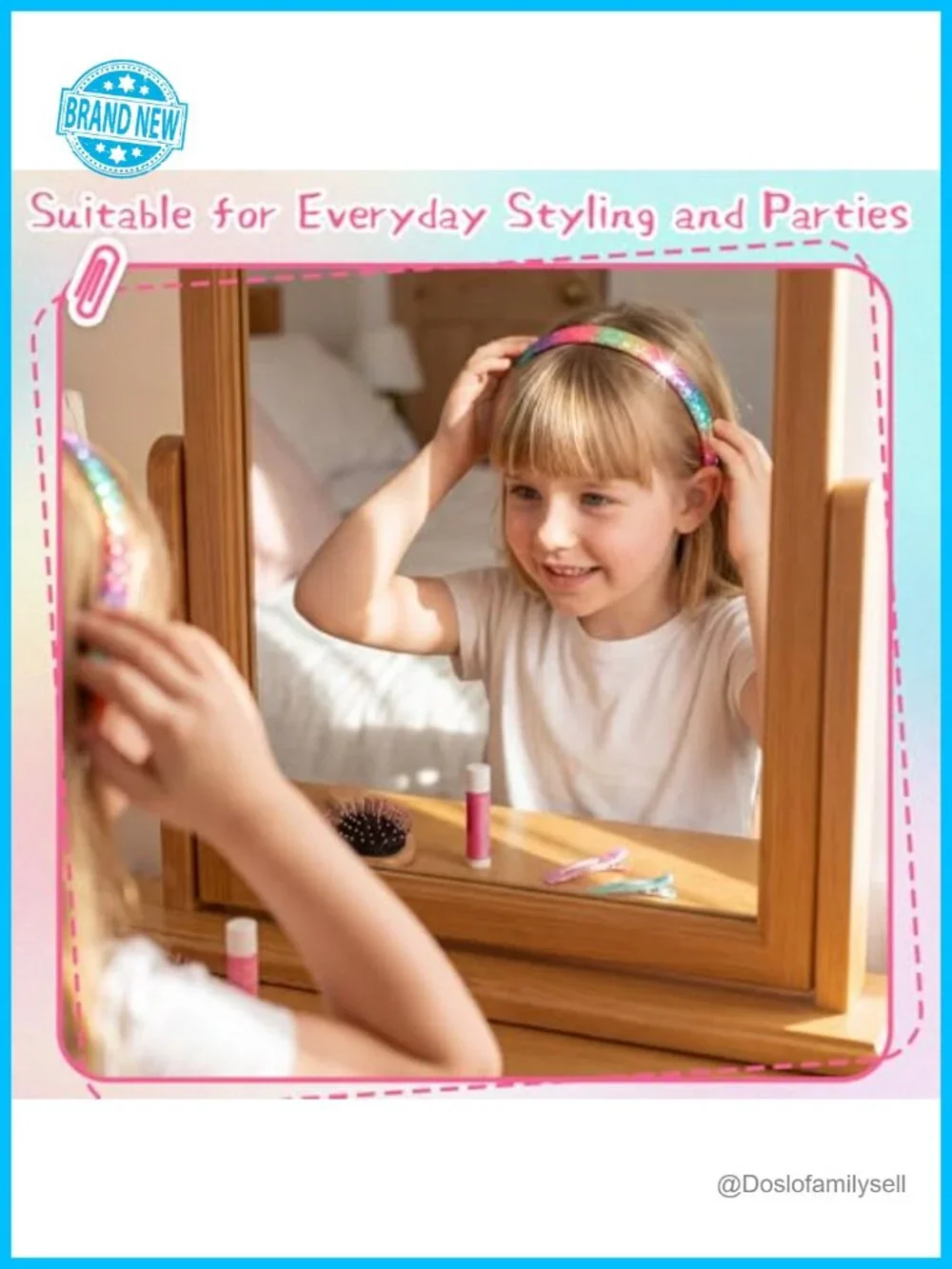 8 Pack Rainbow Glitter Headbands - Non-Slip, Silicone Sleeves, Comfort Fit Hair